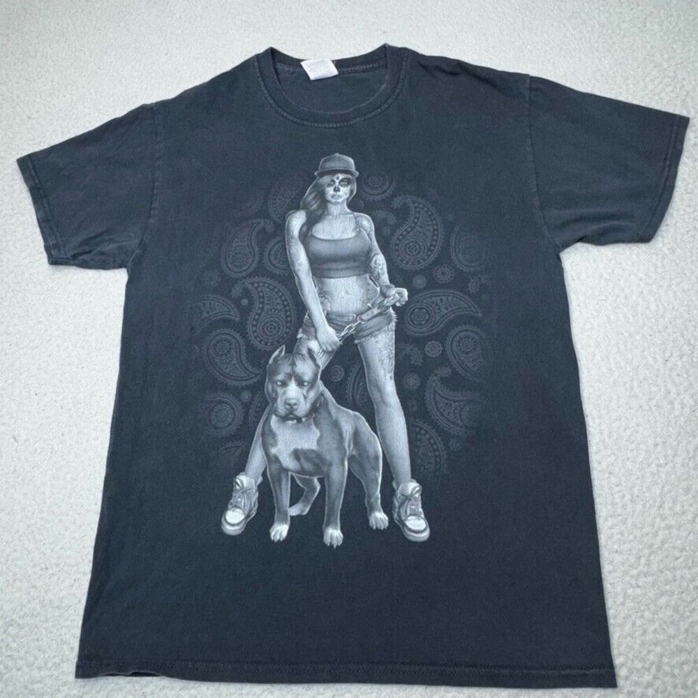 Paisley Shirt Men‎ Medium Pitbull Skull Calavera Catrina Muertos Dead Fruit Loom
